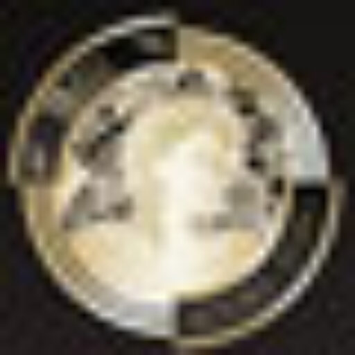 A circular emblem with a stylized image of a face and text.